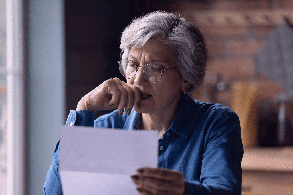 woman reviewing collection notice set to her via mail