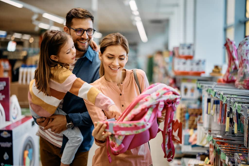 parents and child back to school shopping