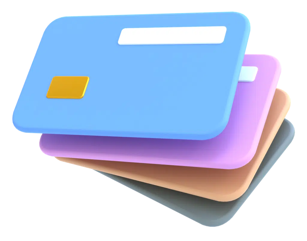 three dimensional stack of four credit cards