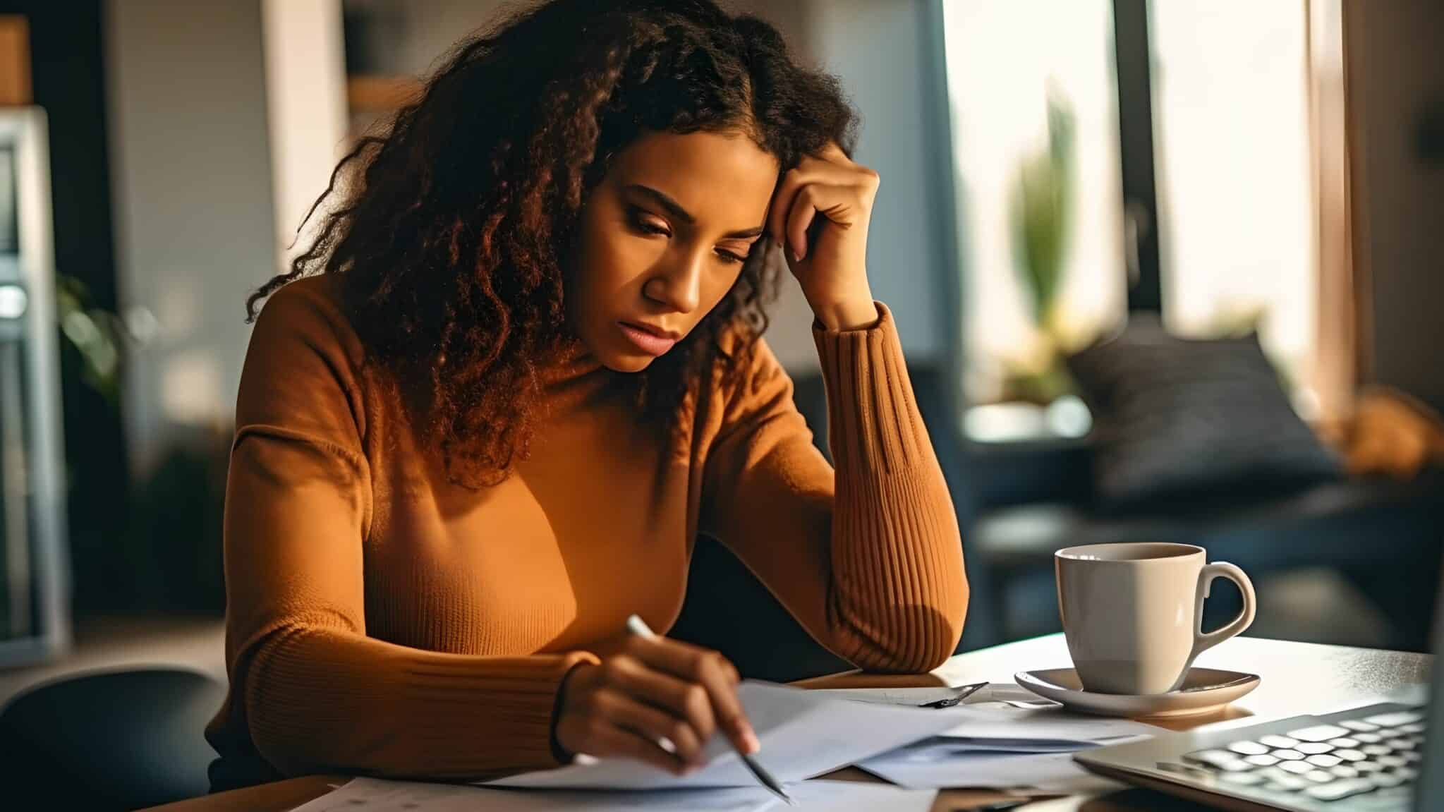 Young adult stressed reviewing finances