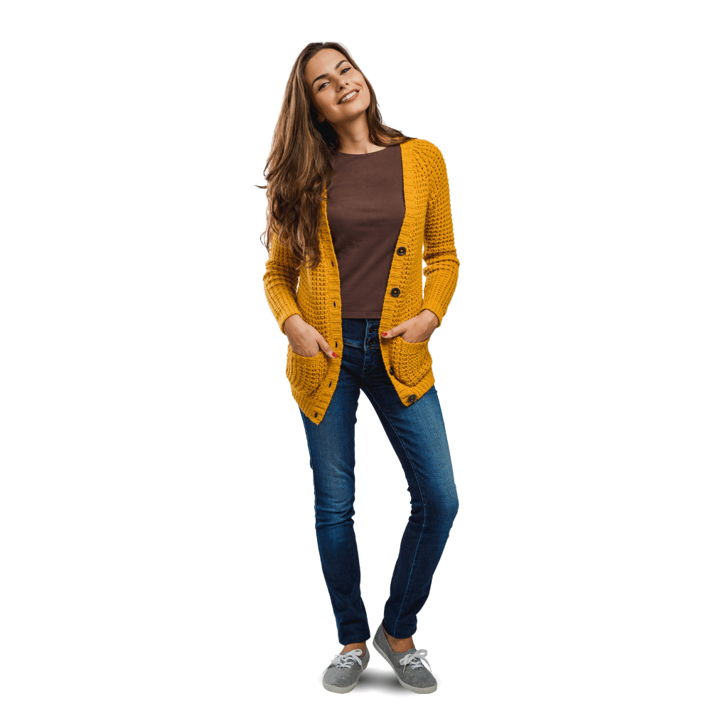confident woman standing and happy with her debt reduction choice