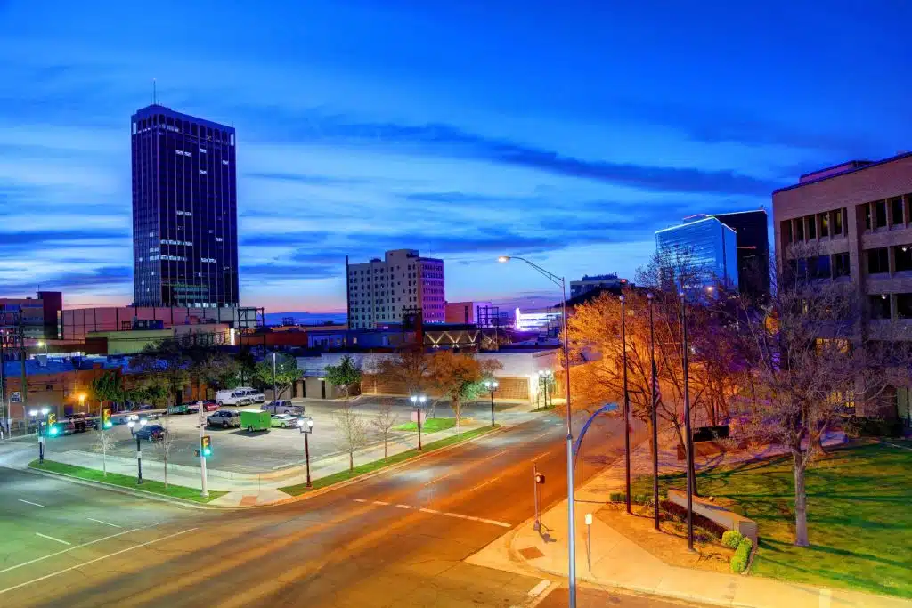 Amarillo skyline at dusk over the Texas Panhandle