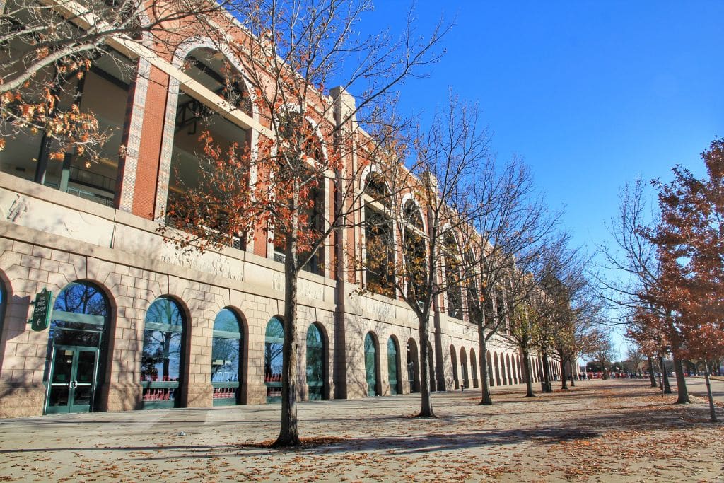 Globe Life Park in Arlington, Texas on a crisp fall day