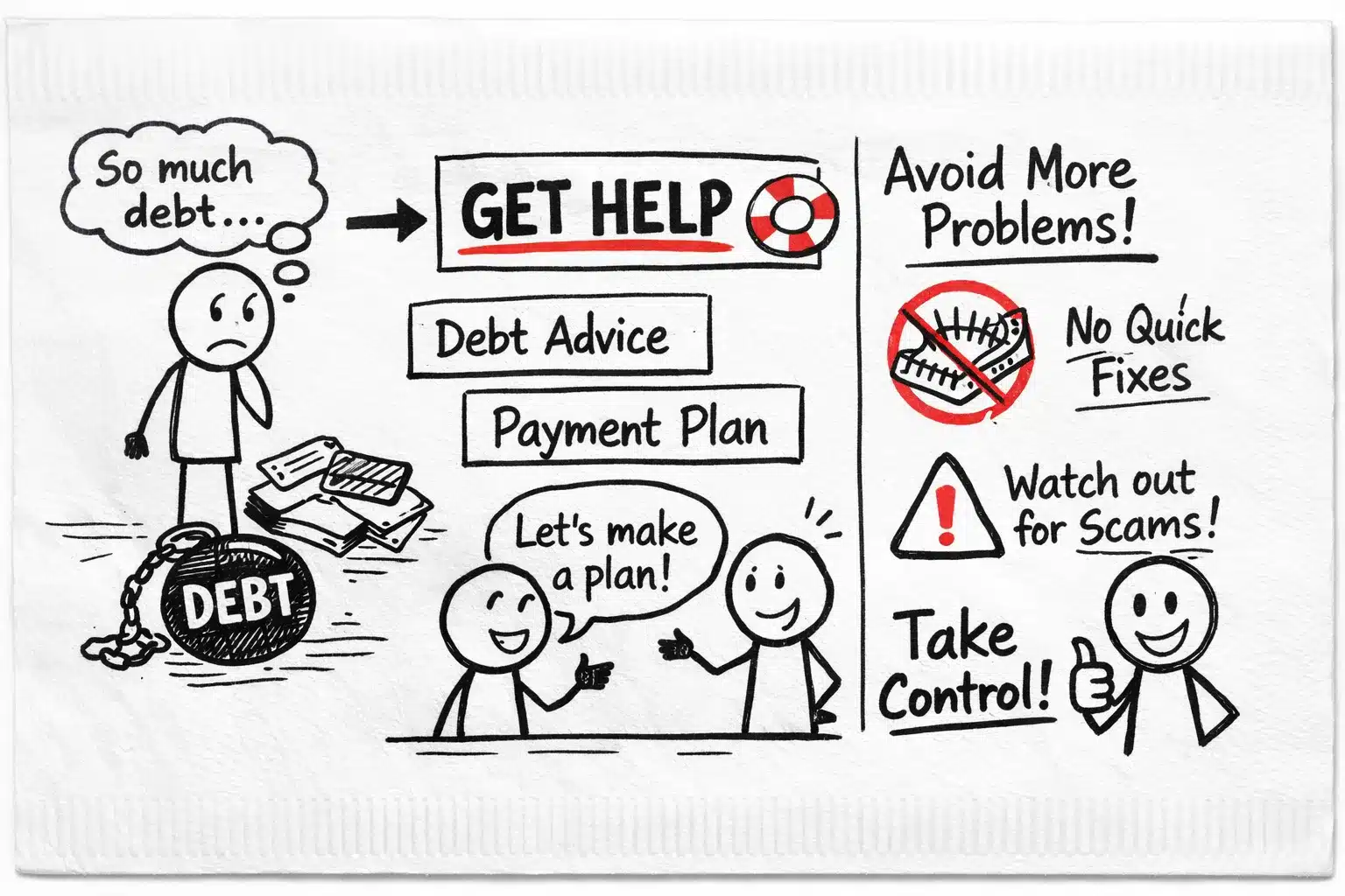 Person reviewing credit card statements and comparing help options