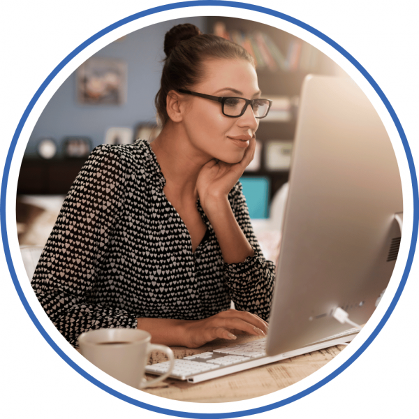 adult woman checking on the progress for her merrick bank credit card on a debt management plan