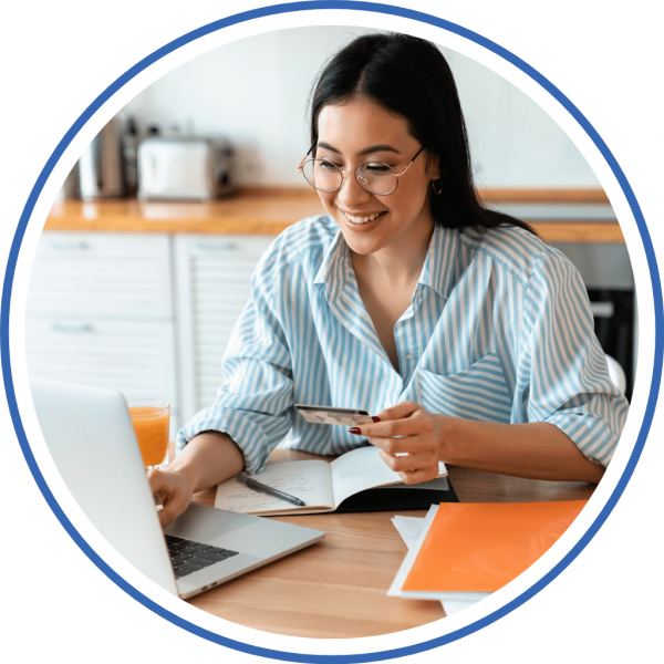 young woman on a laptop looking for money fit